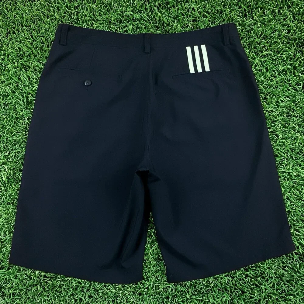 Adidas Men's ClimaLite Black Chino Flat Front 3-Stripe Logo Golf Shorts Size 34